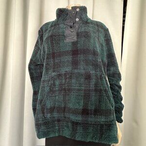 Eddie Bauer - Pullover Plaid Sherpa Fleece Snap Neck Kangaroo Pocket Men's XL